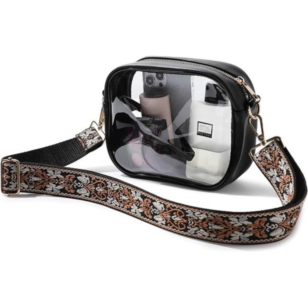 Clear Bag Stadium Approved, Crossbody Transparent Bag Black - Vintage Jacquard